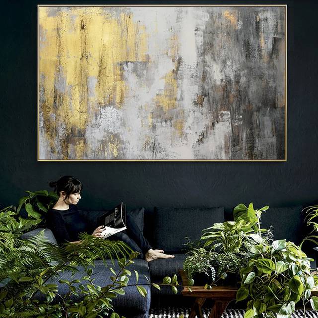 White Original Golden Canvas Gray Abstract Canvas Wall Art S20A9